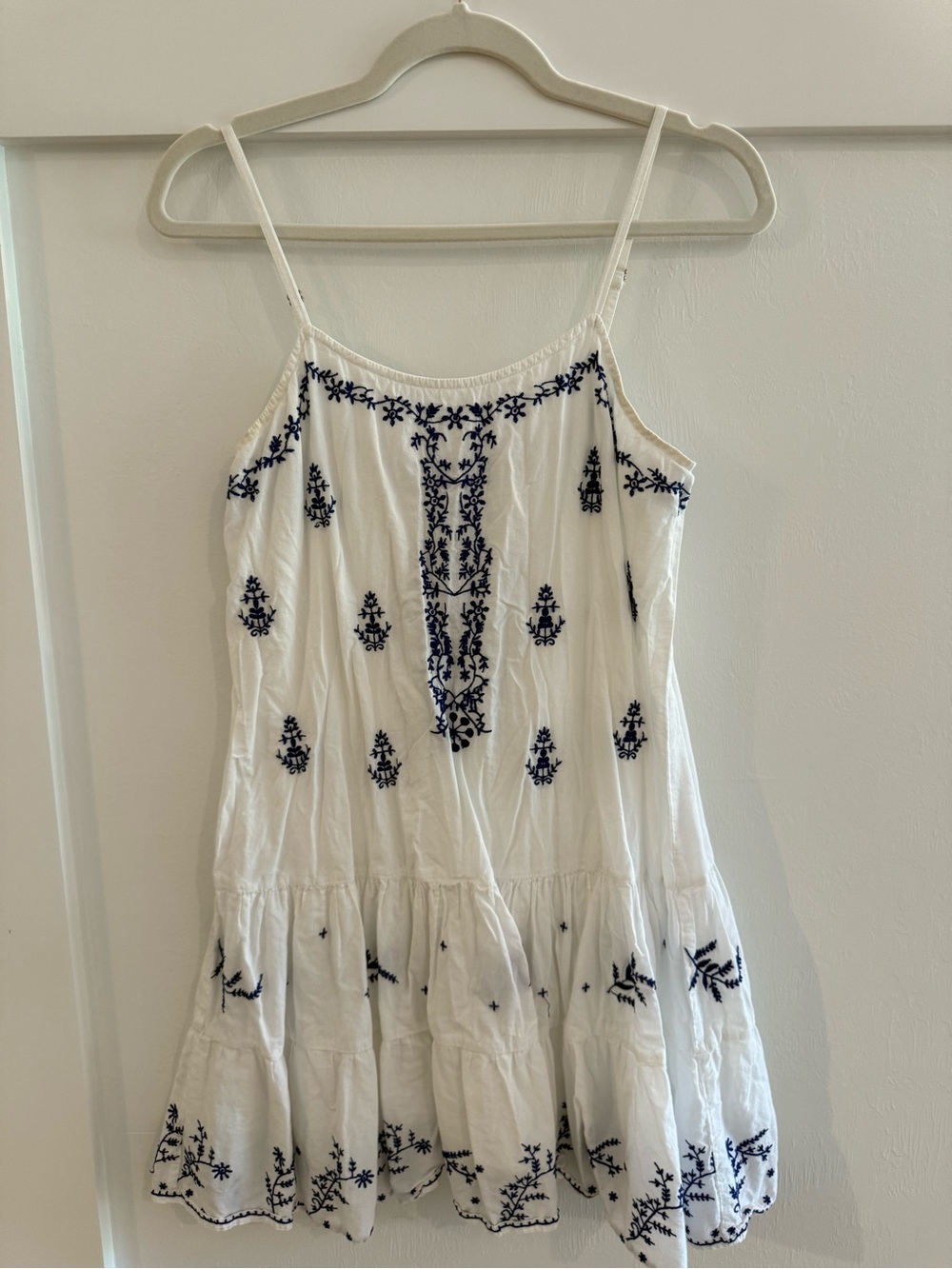 VENUS White Mini Dress with Navy Embroidered Detailing